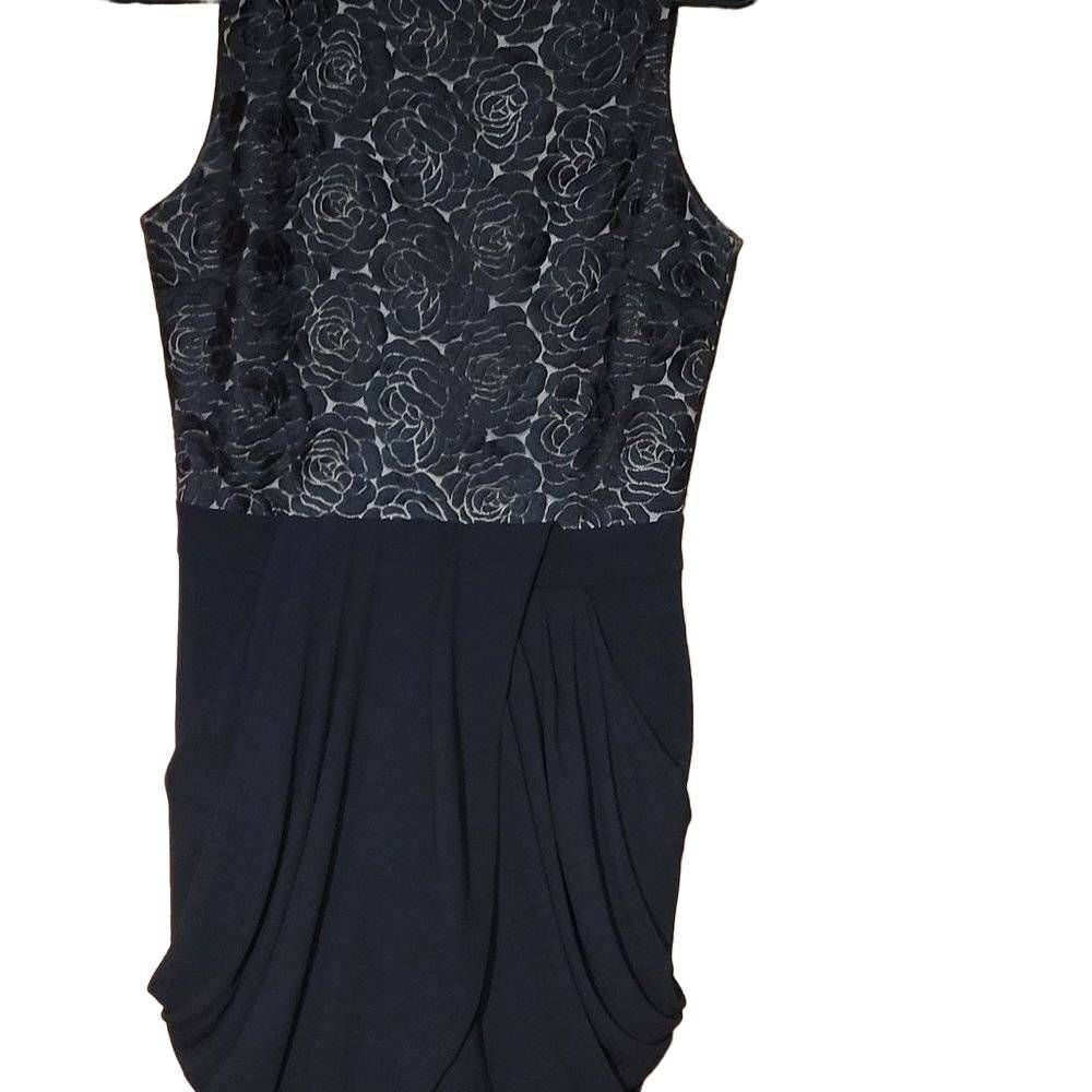 A.L.C. Crew Neck black lace rose floral mini dress